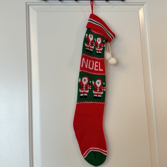 Vintage Christmas knit stocking sock 24" Santa NOEL pom poms Holiday - Picture 3 of 5